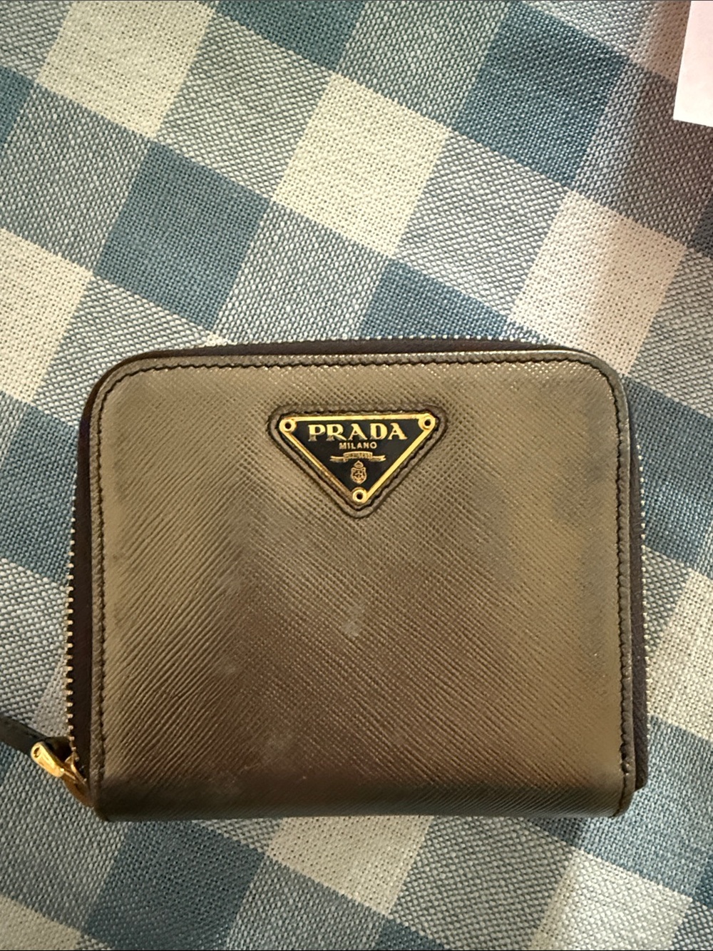 Like new.  Prada Saffiano Zip Coin Wallet in Metallic Bronze.